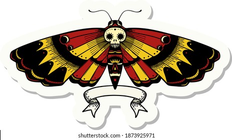 tattoo style sticker with banner of a deaths head moth