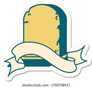 tattoo style sticker with banner of a grave stone