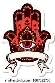 tattoo style sticker with banner of a hamza