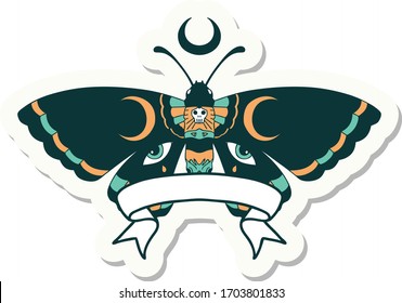 tattoo style sticker with banner of a moth