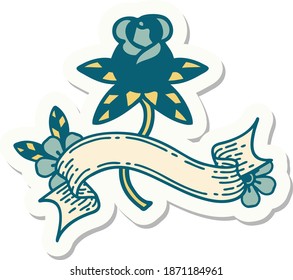 tattoo style sticker with banner of rose