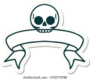 tattoo style sticker with banner of a skull