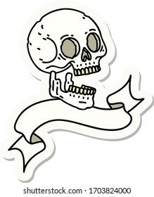 tattoo style sticker with banner of a skull