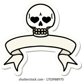 tattoo style sticker with banner of a skull