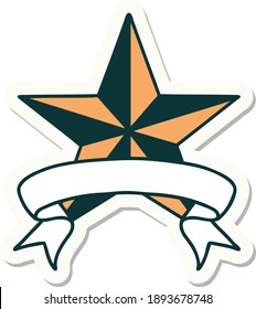 tattoo style sticker with banner of a star