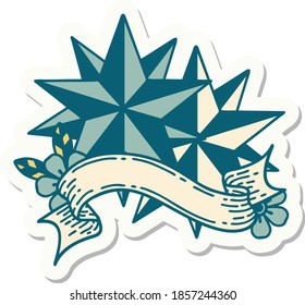 tattoo style sticker with banner of stars