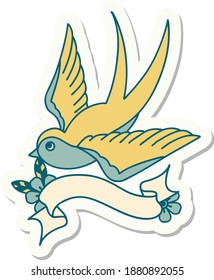 tattoo style sticker with banner of a swallow