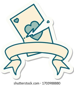 tattoo style sticker with banner of a torn card