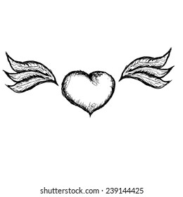 Tattoo styled heart with wings. vector illustration