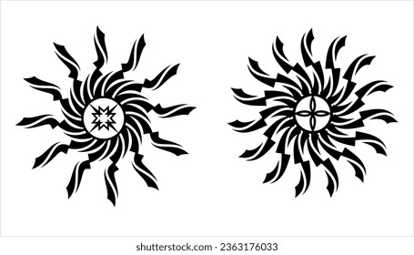 Tattoo Sun, Flame Tribal Vector Art Illustration