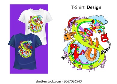 Tattoo Surrealism Artwork with Collection of cartoon monsters. Template for Card, Poster, Banner. Prints on Sweatshirts, 
T-shirts, Coloring Books, Cases for Mobile Phones, Souvenirs