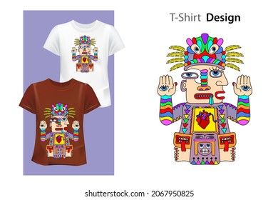 Tattoo Surrealism with a Mesoamerican Human, Hands, Tongue, Teeth, Mouth, Eyes. Template for Card, Poster, Banner. Printing on Street Clothing, Coloring pages, Mobile Phone Cases, Souvenirs