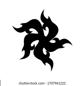 Tattoo swirl symbol black color isolated on white. Vector shape of Flames with five vertex - Logo template of Pagan Folk ornament