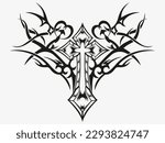 Tattoo And T Shirt Design Black And White Hand Drawing Fashion Special Holy Cross Vector Artwork