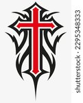 Tattoo And T Shirt Design Black And Red Hand Drawing Holy Cross Vector Artwork