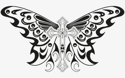 Diseño De Tatuajes Y Camisetas Diseño De Mano Blanca Y Negra Dibujo De Vectores De Mariposa De La Cruz Santa