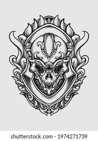 tattoo and t shirt design black and white hand drawn skull engraving ornament