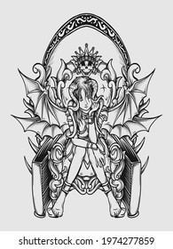 tattoo and t shirt design black and white hand drawn devil princess engraving ornament