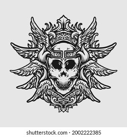 tattoo and t shirt design black and white hand drawn angel skull engraving ornament