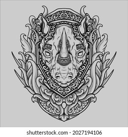 tattoo and t shirt design black and white hand drawn rhino engraving ornament