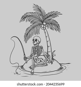 tattoo and t shirt design black and white hand drawn skeleton fishing engraving ornament svg