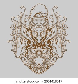 tattoo and t shirt design black and white hand drawn santa claus  and deer engraving ornament 