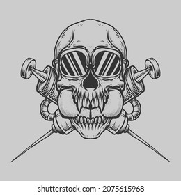 tattoo and t shirt design black and white hand drawn doctor skull engraving ornament