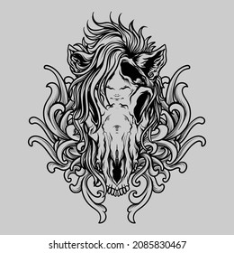 tattoo and t shirt design black and white hand drawn horse skull engraving ornament