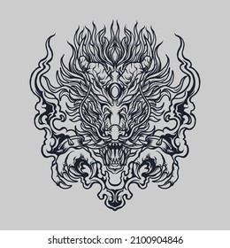 tattoo and t shirt design black and white hand drawn dragon head engraving ornament