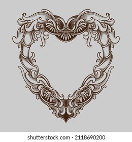 tattoo and t shirt design black and white hand drawn heart frame engraving ornament