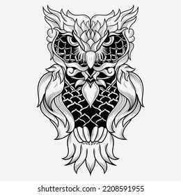 tattoo and t shirt design black and white hand drawn owl engraving ornament