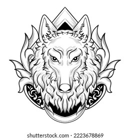 tattoo and t shirt design black and white hand drawn wolf engraving ornament