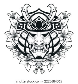 tattoo and t shirt design black and white hand drawn samurai engraving ornament
