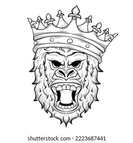 tattoo and t shirt design black and white hand drawn gorilla with crown