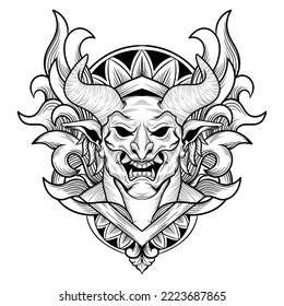 tattoo and t shirt design black and white hand drawn devil engraving ornament