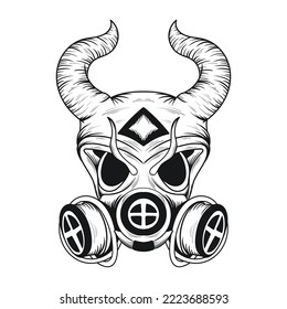 tattoo and t shirt design black and white hand drawn devil gas mask engraving ornament