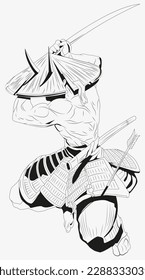 Tattoo And T Shirt Design Black And White Hand Drawing Japanese Samurai With Sword Ornament