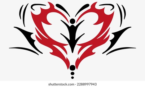 Tattoo And T Shirt Design Black And Red Hand Drawing Butterfly Wings Heart Ornament