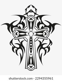 Tattoo And T Shirt Design Black And White Hand Drawing Holy Cross Vector Artwork