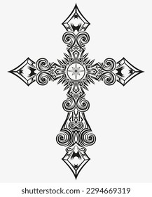 Tattoo And T Shirt Design Black And White Hand Drawing Holy Cross Vector Artwork