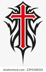 Tattoo And T Shirt Design Black And Red Hand Drawing Holy Cross Vector Artwork