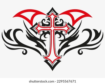 Tattoo And T Shirt Design Black And Red Hand Drawing Holy Cross Vector Artwork