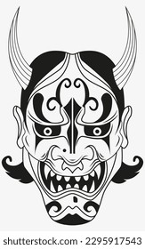 Tattoo And T Shirt Design Black And White Hand Drawing Devil Head Mask Vector Artwork