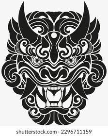 Tattoo And T Shirt Design Black And White Hand Drawing Devil Head Mask Vector Artwork