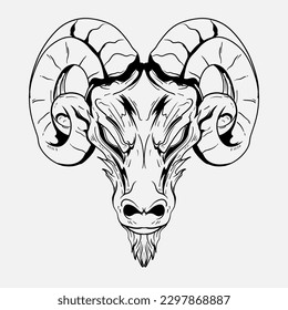 tattoo and t shirt design black and white hand drawn goat skull engraving ornament