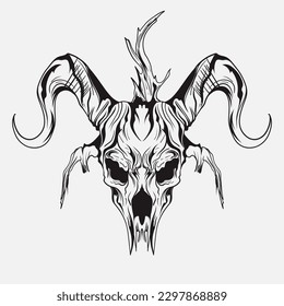 tattoo and t shirt design black and white hand drawn goat skull engraving ornament