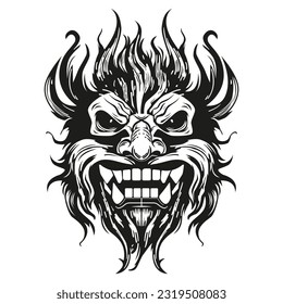 Tattoo And T Shirt Design Black And White Hand Drawing Devil Head Mask Vector Artwork