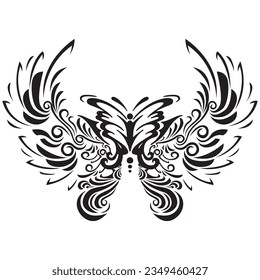 Tattoo And T Shirt Design Black And White Hand Drawing Butterfly With Angel Wings Vector Artwork