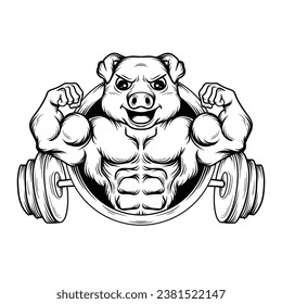 tattoo and t shirt design black and white hand drawn pig muscle with engraving ornament