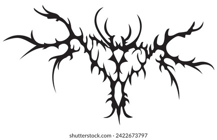 Tattoo And T Shirt Design Black And White Hand Drawing Vector Illustration Special Fantasy Devil With Wings Shape